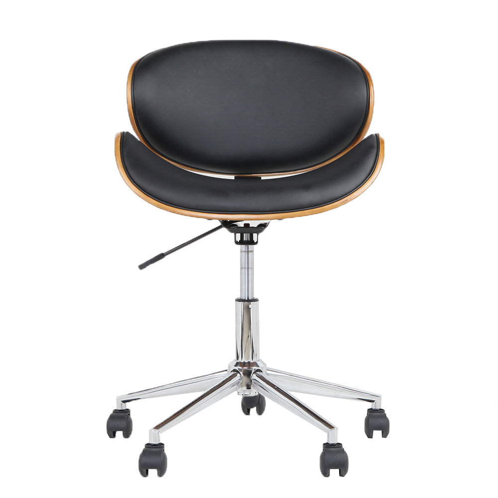 Wooden Office Chair | Leather Seat | Black