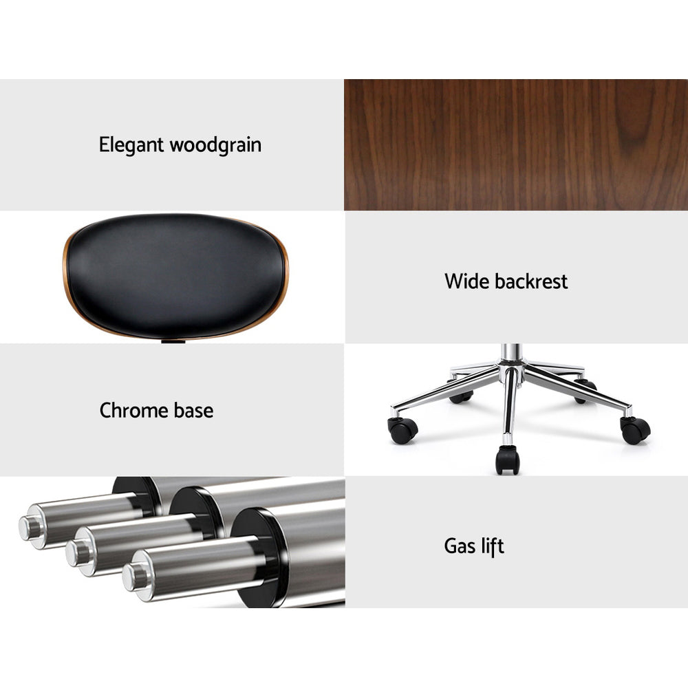 Wooden Office Chair | Leather Seat | Black