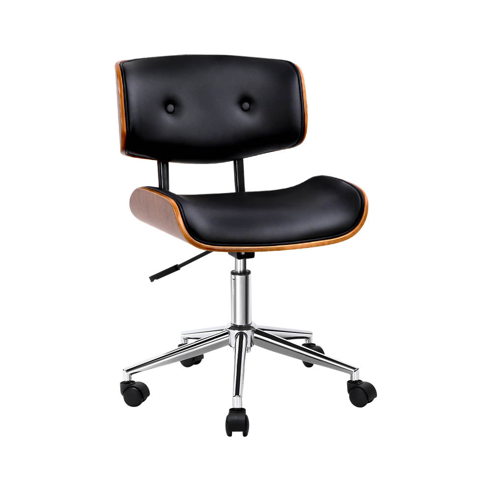 Wooden Office Chair | PU Seat | Black Brown