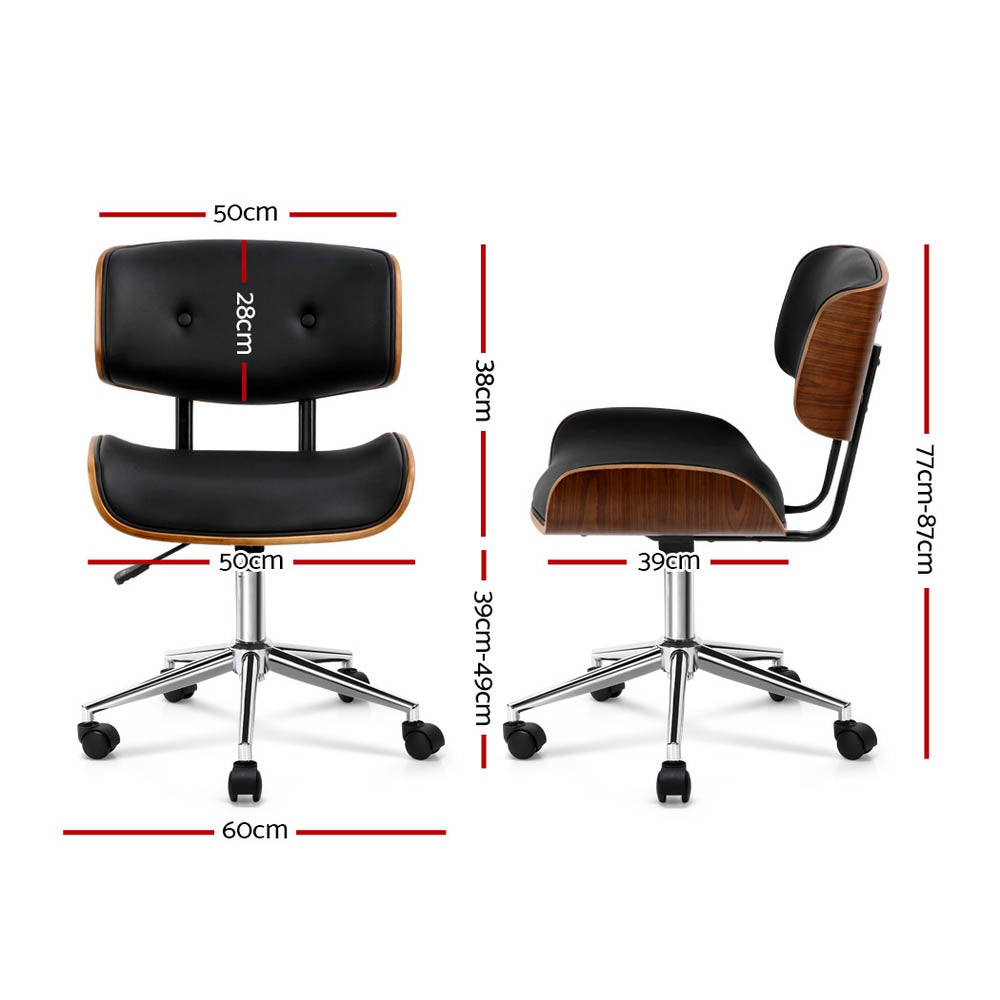 Wooden Office Chair | PU Seat | Black Brown