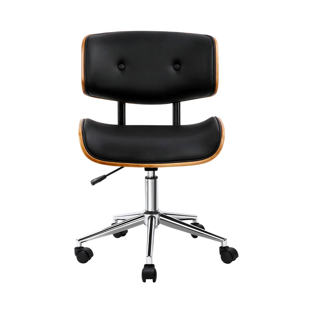 Wooden Office Chair | PU Seat | Black Brown