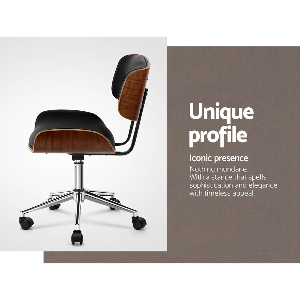 Wooden Office Chair | PU Seat | Black Brown