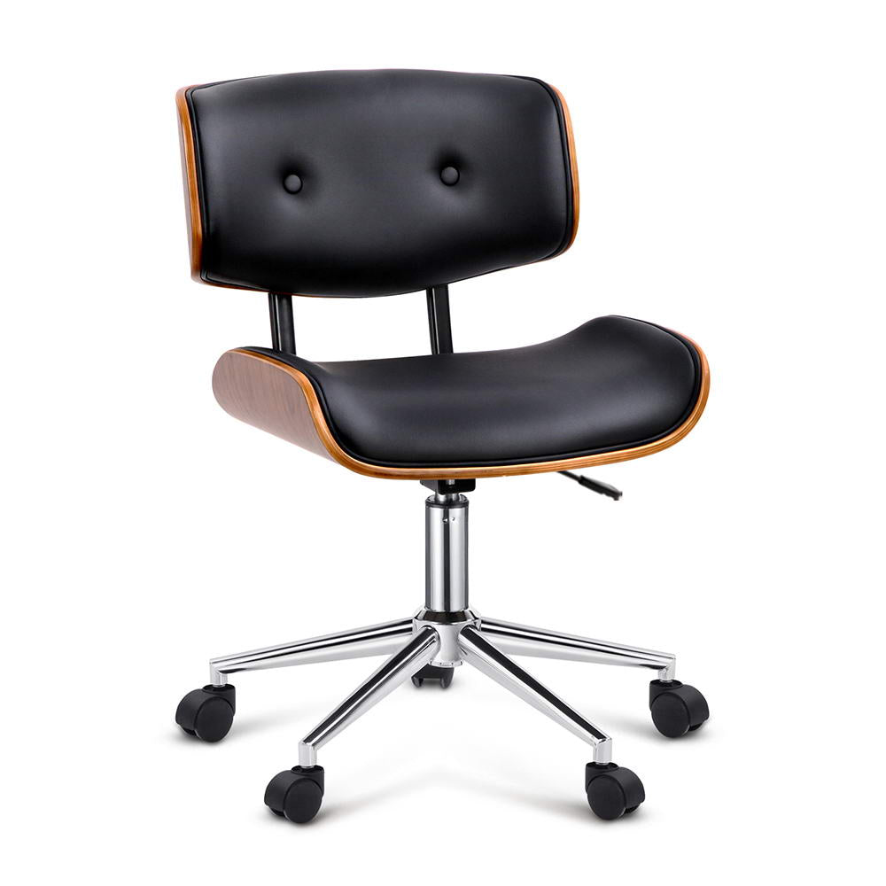 Wooden Office Chair | PU Seat | Black Brown