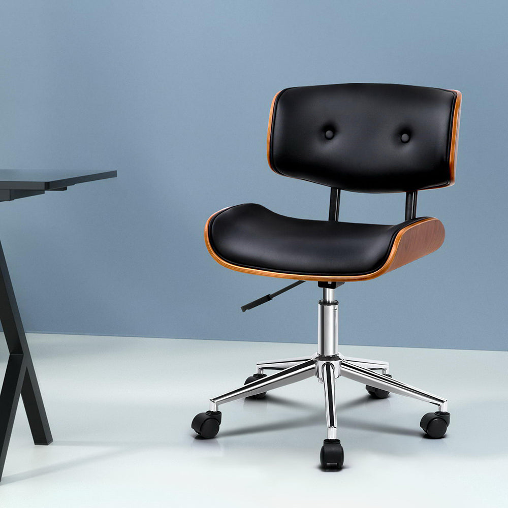 Wooden Office Chair | PU Seat | Black Brown