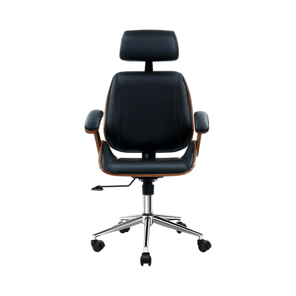 Wooden Office Chair | Leather Seat | Black