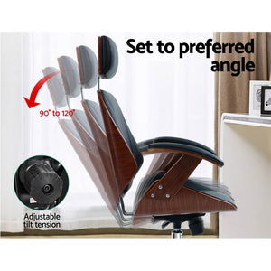 Wooden Office Chair | Leather Seat | Black