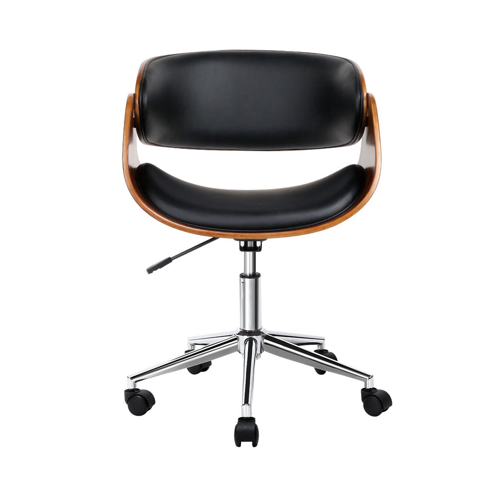 Wooden Office Chair | Leather Seat | Black