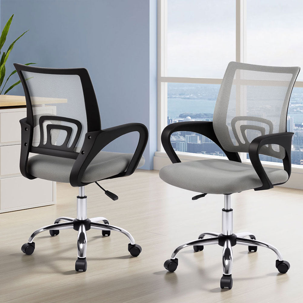 Artiss 2x Mesh Office Chairs | Mid Back | Grey | Ergonomic Desk Chairs