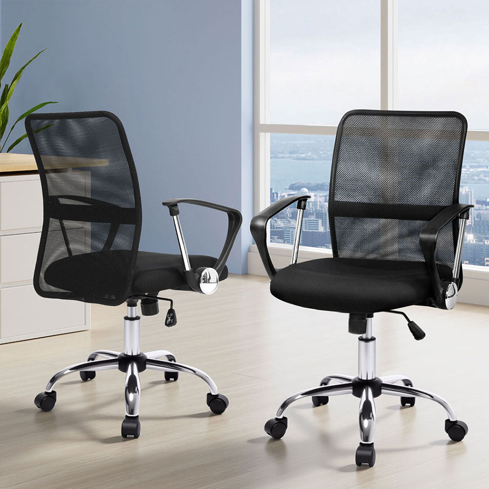 Artiss Office Chairs | 2X | Mesh Mid Back | Black