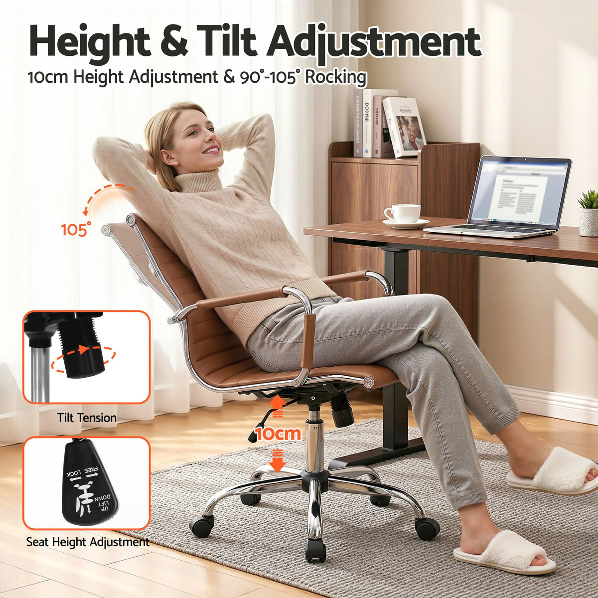 Artiss Office Chair | Conference Chairs | PU Leather Mid Back | Brown