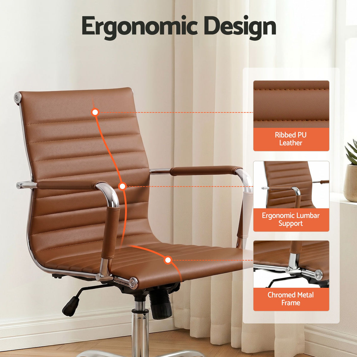 Artiss Office Chair | Conference Chairs | PU Leather Mid Back | Brown
