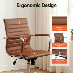 Artiss Office Chair | Conference Chairs | PU Leather Mid Back | Brown