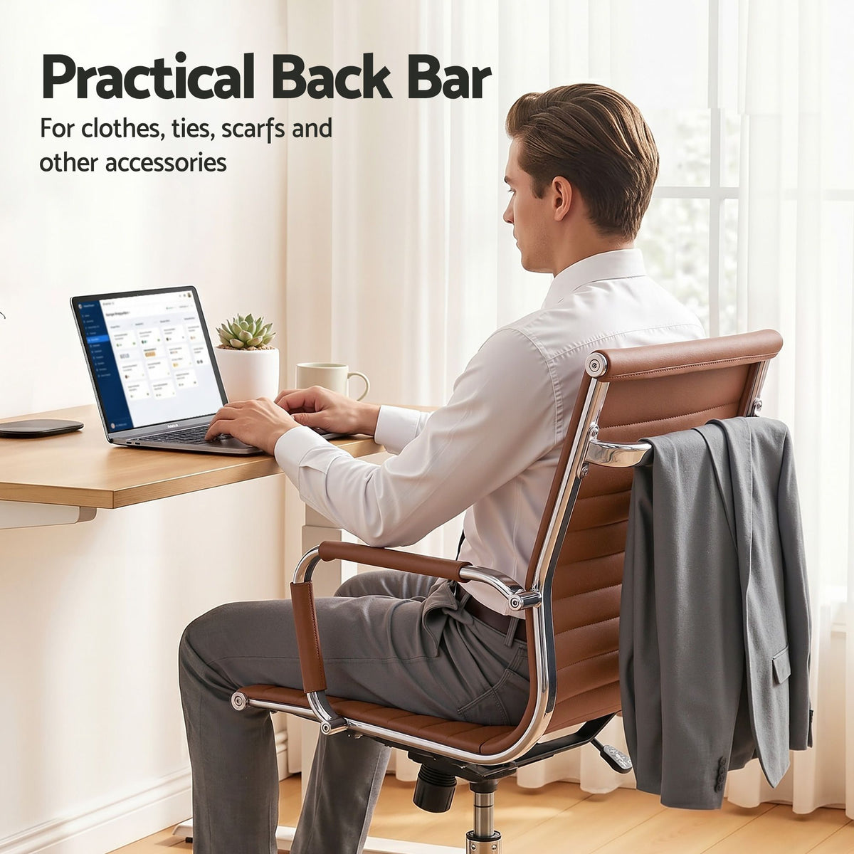 Artiss Office Chair | Conference Chairs | PU Leather Mid Back | Brown