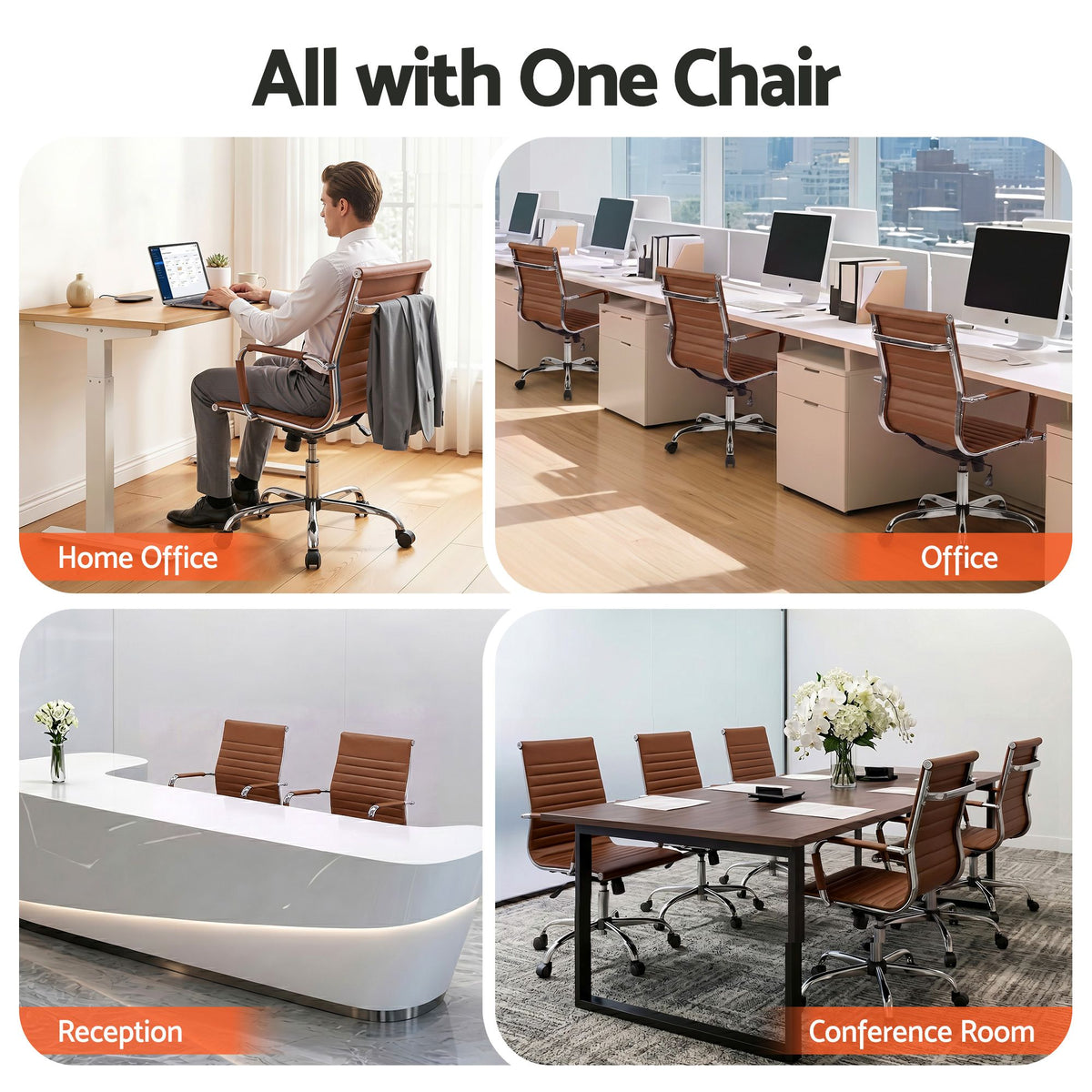 Artiss Office Chair | Conference Chairs | PU Leather Mid Back | Brown