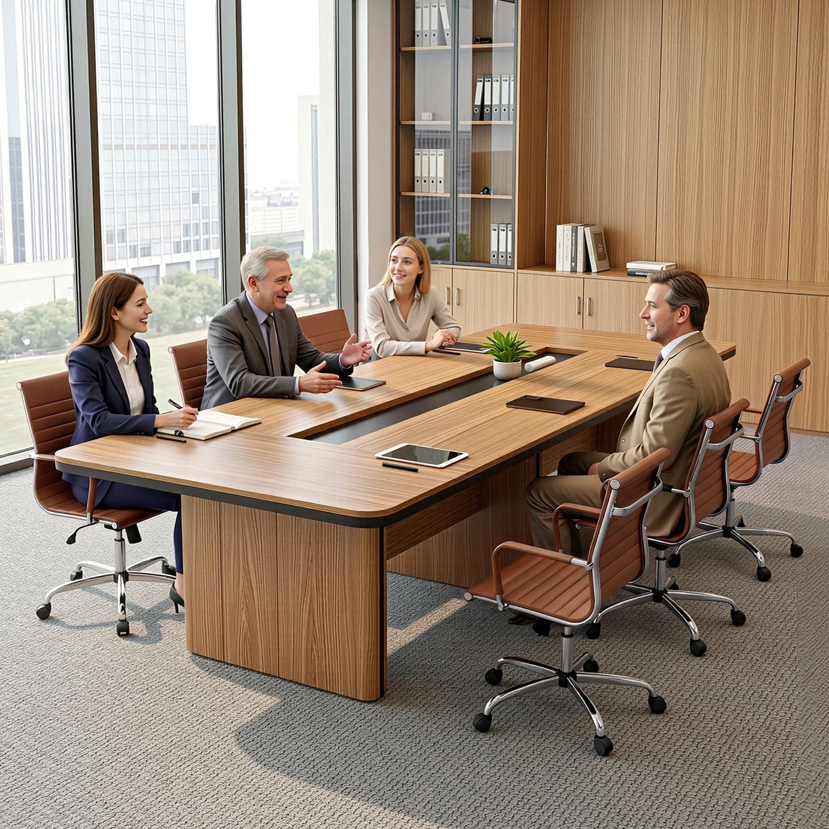 Artiss Office Chair | Conference Chairs | PU Leather Mid Back | Brown