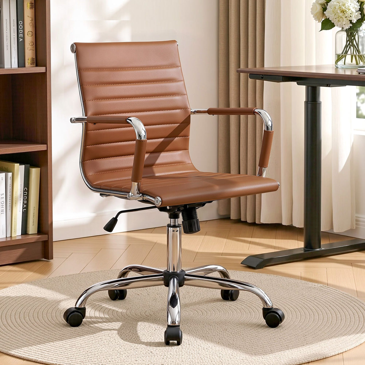 Artiss Office Chair | Conference Chairs | PU Leather Mid Back | Brown
