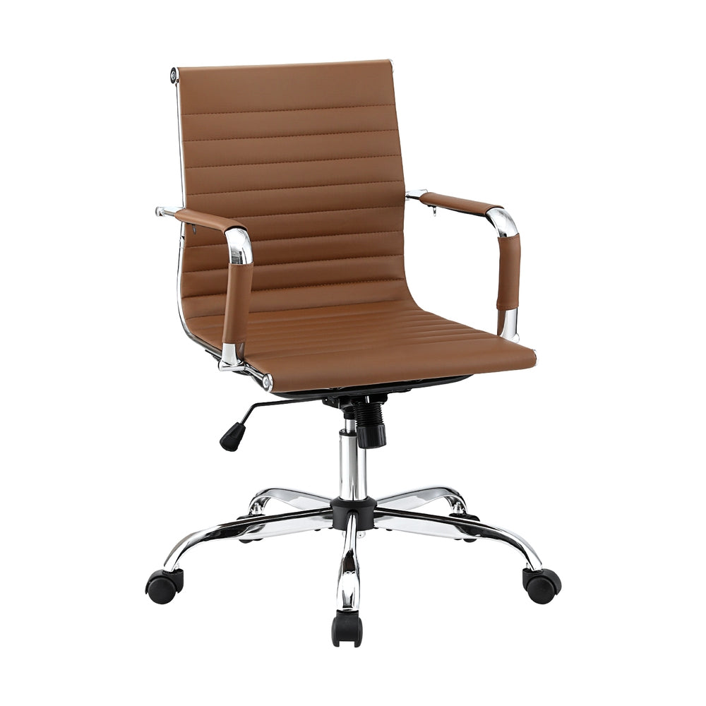 Artiss Office Chair | Conference Chairs | PU Leather Mid Back | Brown
