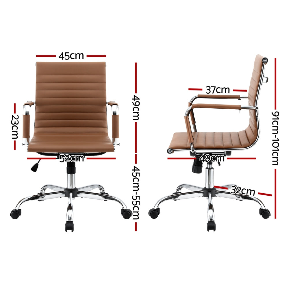 Artiss Office Chair | Conference Chairs | PU Leather Mid Back | Brown