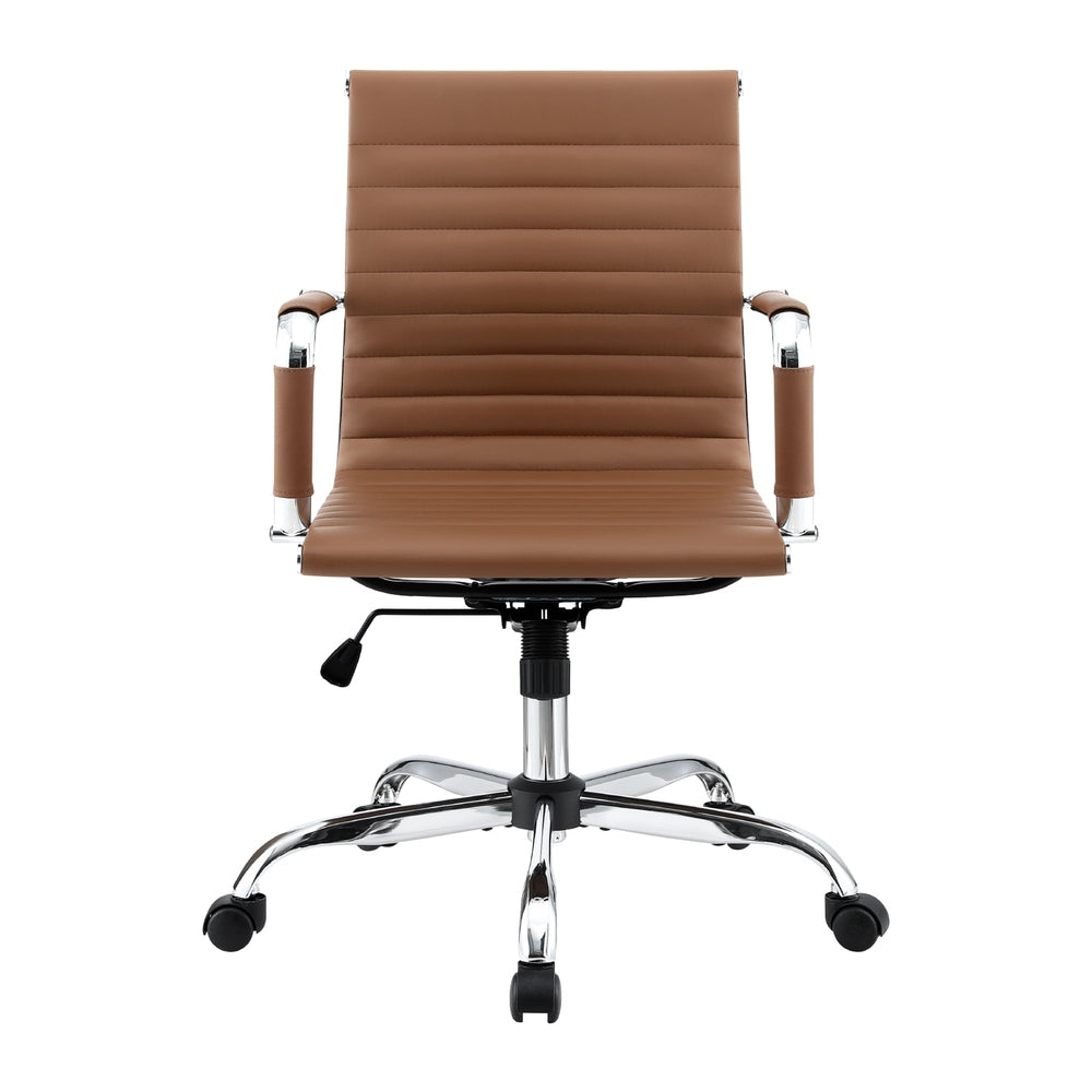 Artiss Office Chair | Conference Chairs | PU Leather Mid Back | Brown