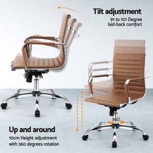 Artiss Office Chair | Conference Chairs | PU Leather Mid Back | Brown