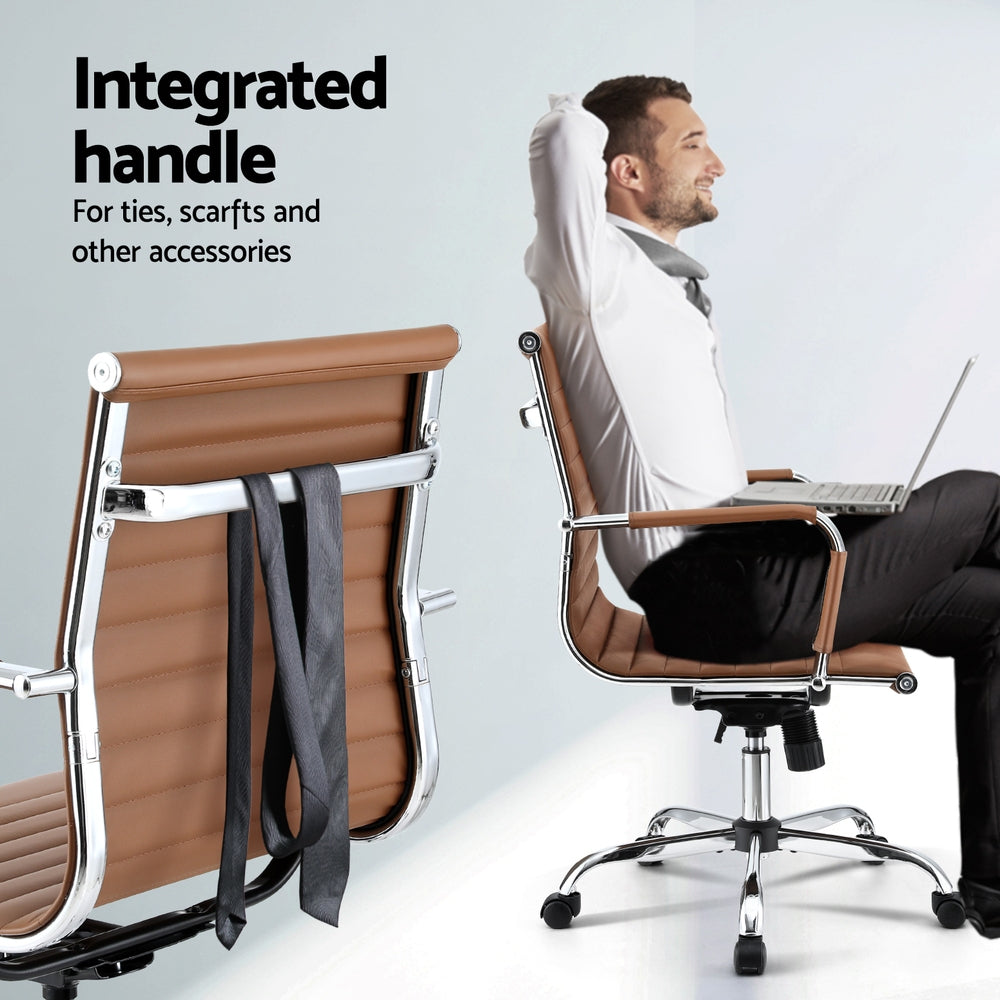 Artiss Office Chair | Conference Chairs | PU Leather Mid Back | Brown