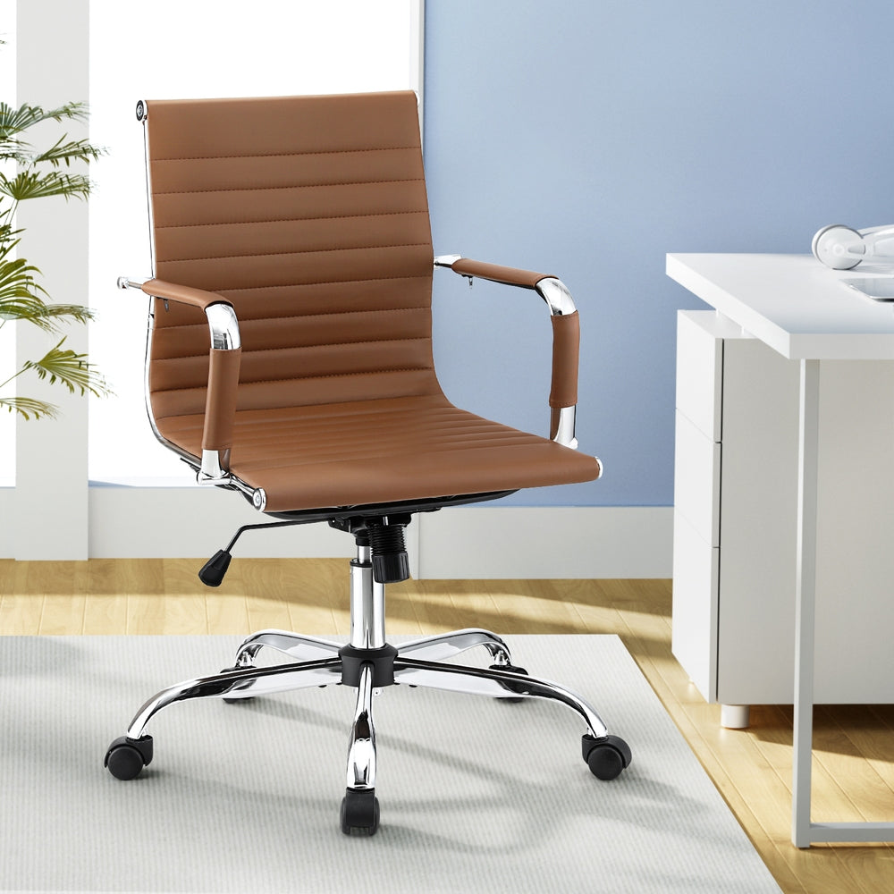 Artiss Office Chair | Conference Chairs | PU Leather Mid Back | Brown