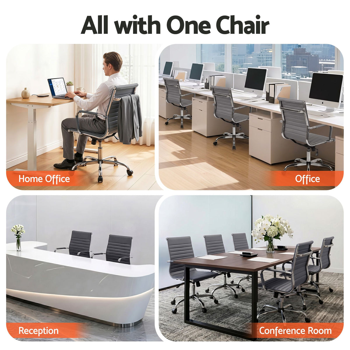 Artiss Office Chair | Conference Chairs | PU Leather Mid Back | Grey