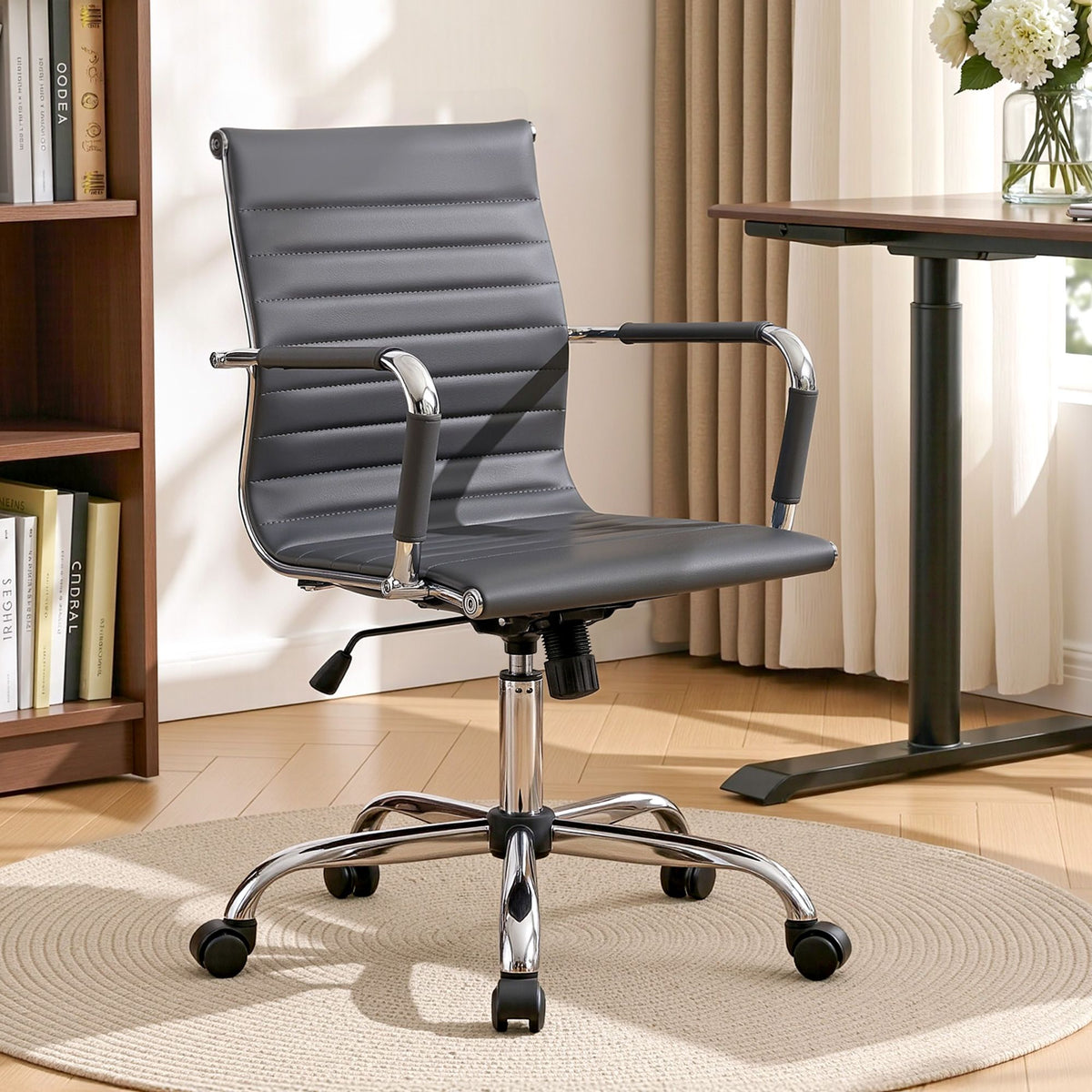 Artiss Office Chair | Conference Chairs | PU Leather Mid Back | Grey