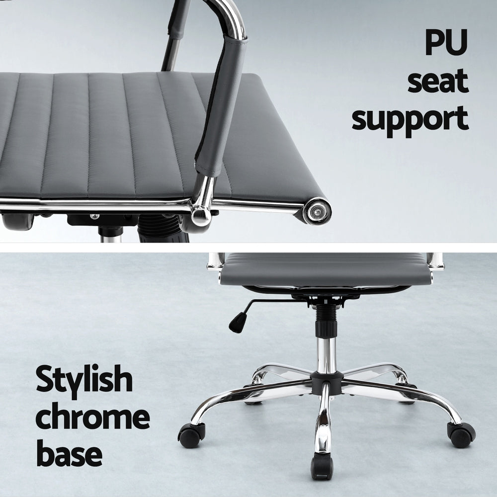 Artiss Office Chair | Conference Chairs | PU Leather Mid Back | Grey