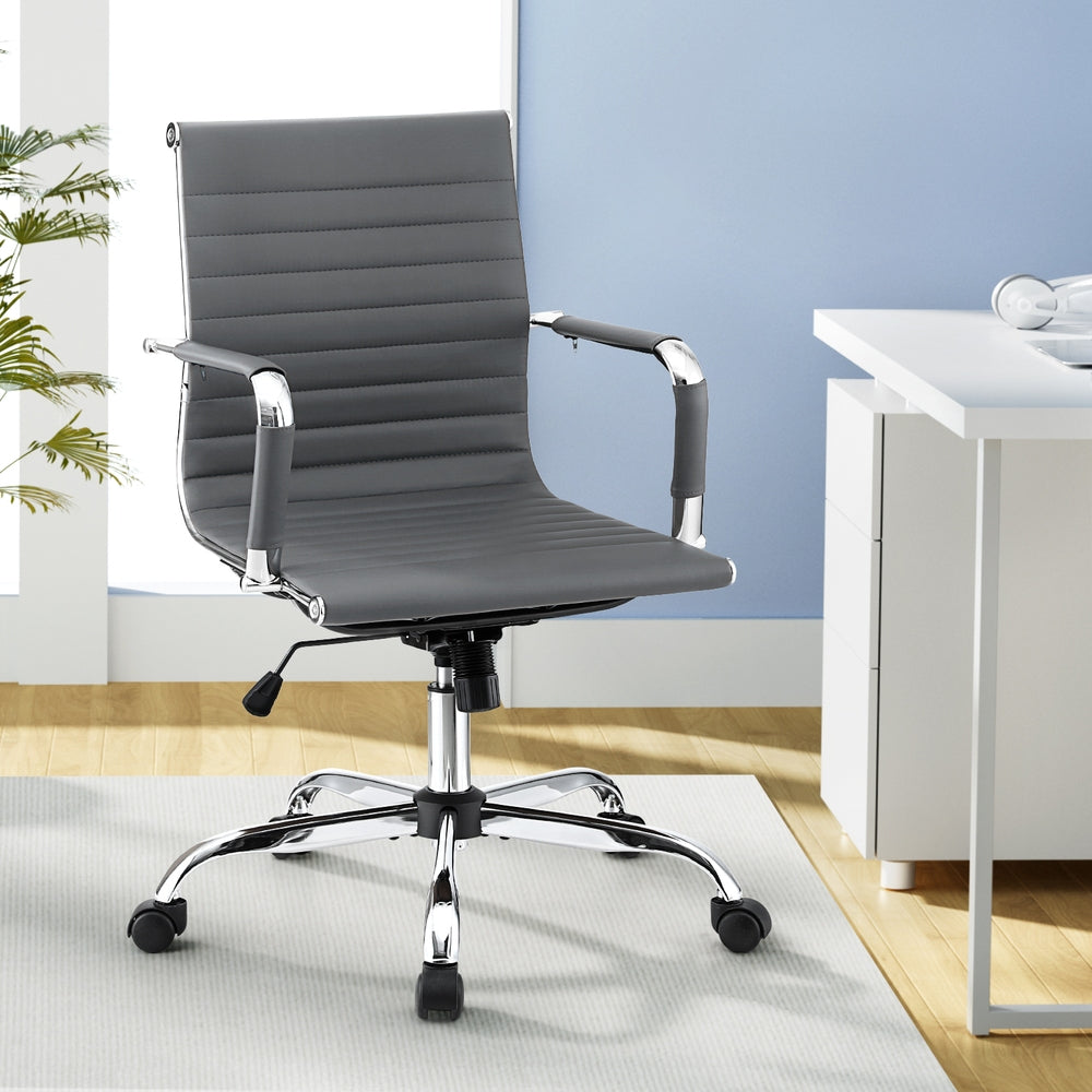 Artiss Office Chair | Conference Chairs | PU Leather Mid Back | Grey
