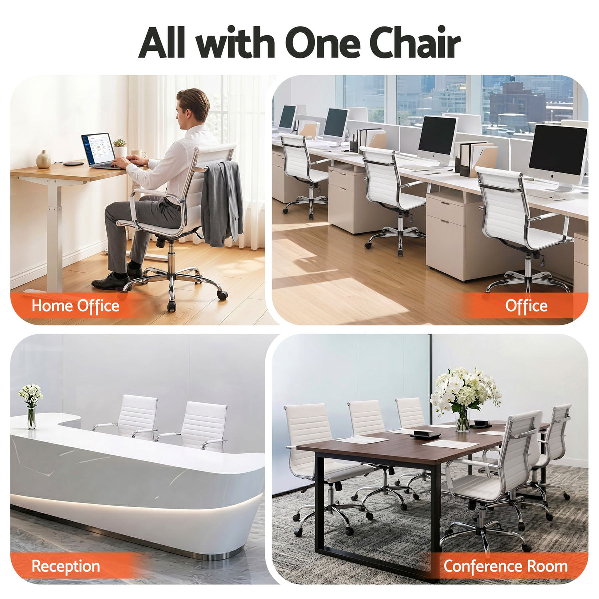 White Mid-Back Gaming Office Chair