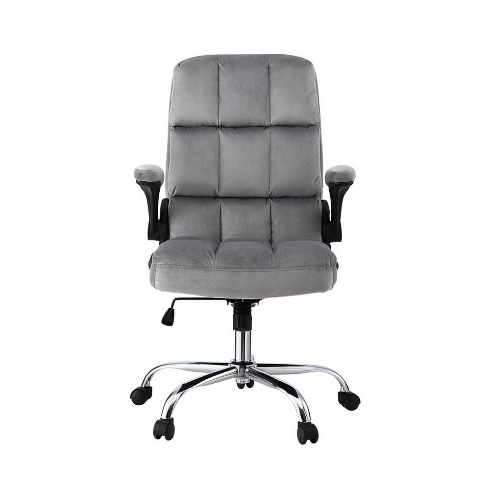 Office Chair | Velvet Seat | Racing Gaming Computer Desk Chair | Armrests | Grey
