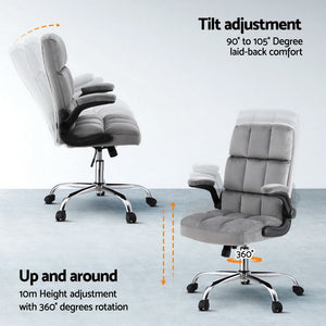 Office Chair | Velvet Seat | Racing Gaming Computer Desk Chair | Armrests | Grey