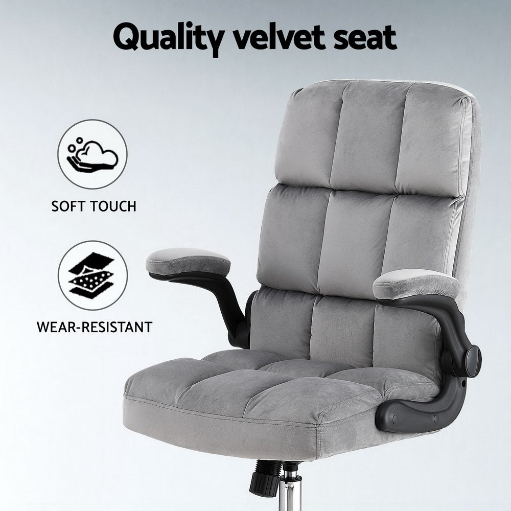 Office Chair | Velvet Seat | Racing Gaming Computer Desk Chair | Armrests | Grey