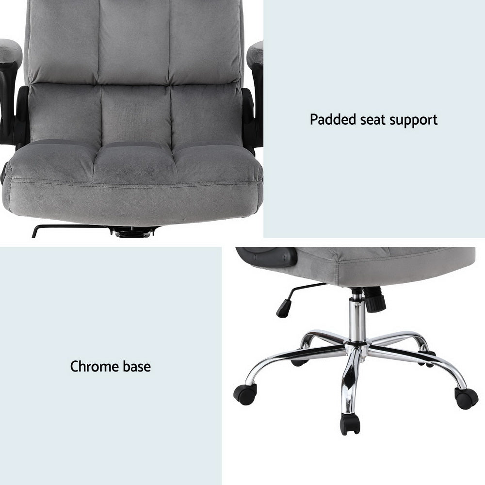 Office Chair | Velvet Seat | Racing Gaming Computer Desk Chair | Armrests | Grey