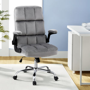 Office Chair | Velvet Seat | Racing Gaming Computer Desk Chair | Armrests | Grey