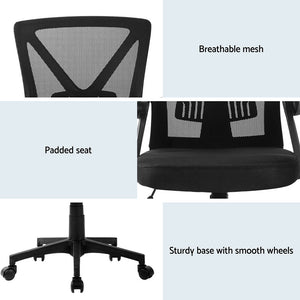 Artiss 2x Mesh Office Chair | Mid Back | Black