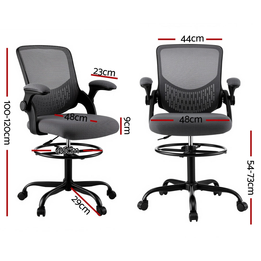 Office Drafting Chair | Adjustable Stool | Computer Desk | Studio Chair | Mesh | Grey