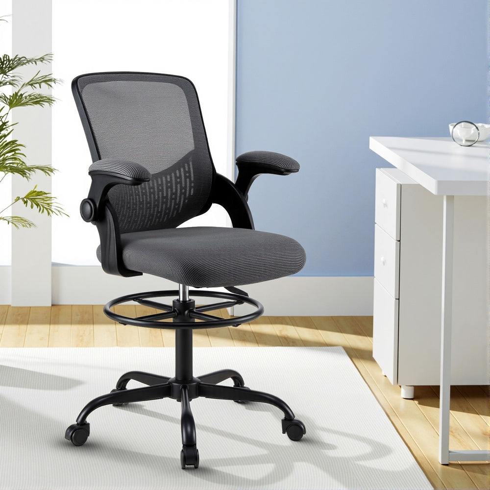 Office Drafting Chair | Adjustable Stool | Computer Desk | Studio Chair | Mesh | Grey
