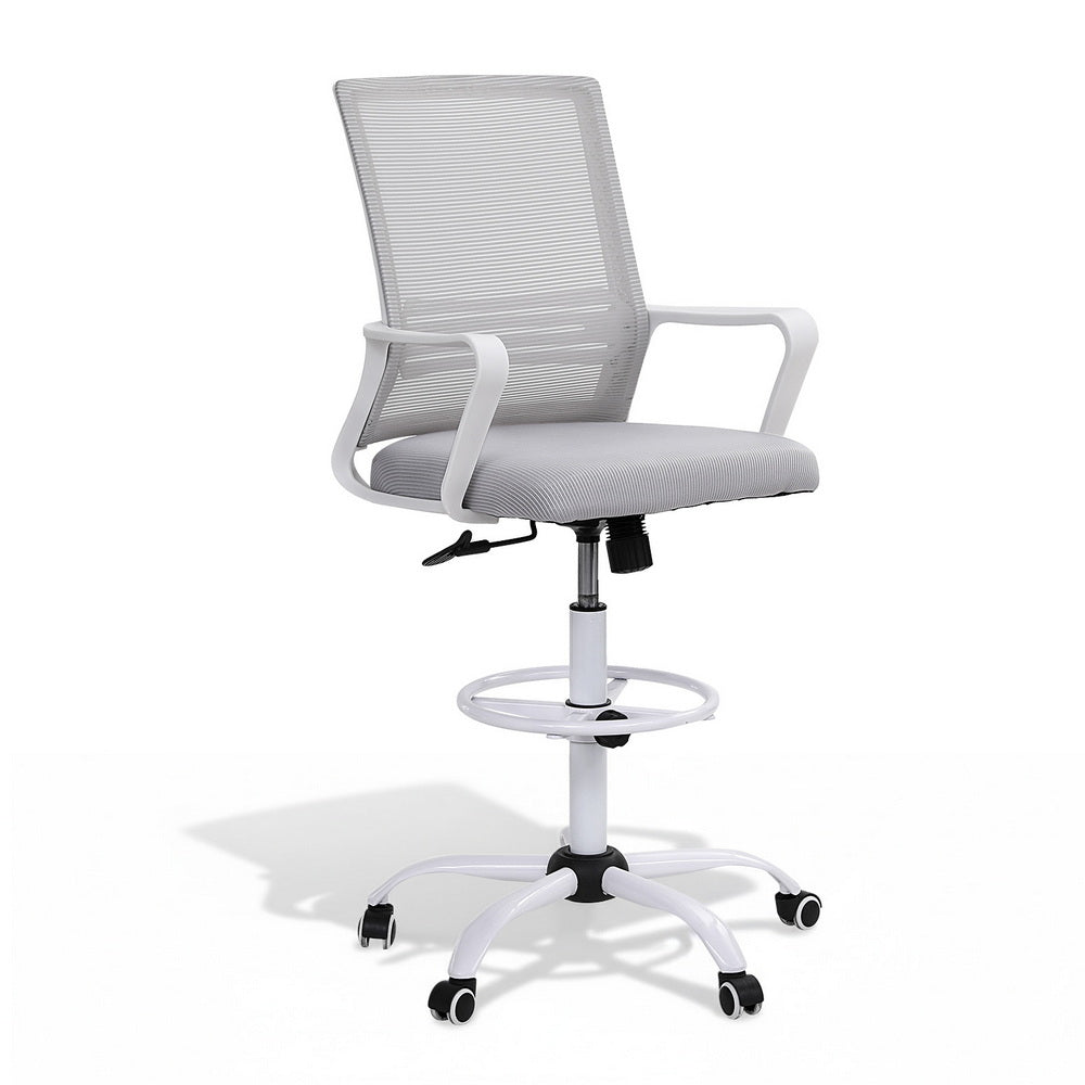 Drafting Office Chair | Mesh Stool | Adjustable Height | White