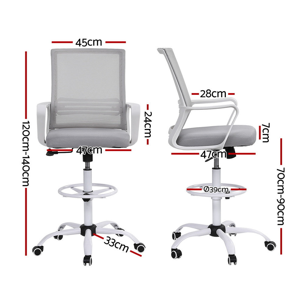 Drafting Office Chair | Mesh Stool | Adjustable Height | White
