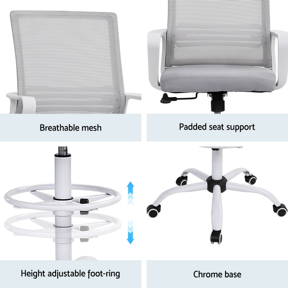 Drafting Office Chair | Mesh Stool | Adjustable Height | White