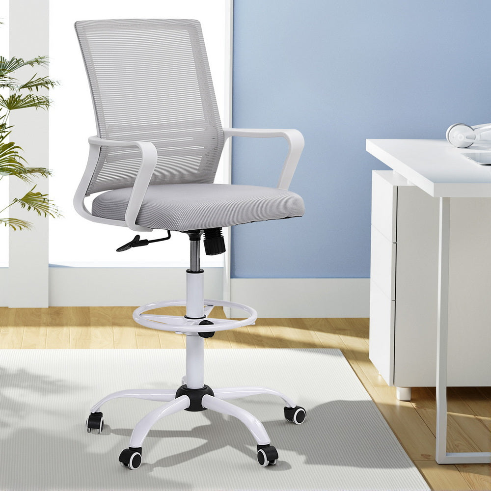 Drafting Office Chair | Mesh Stool | Adjustable Height | White