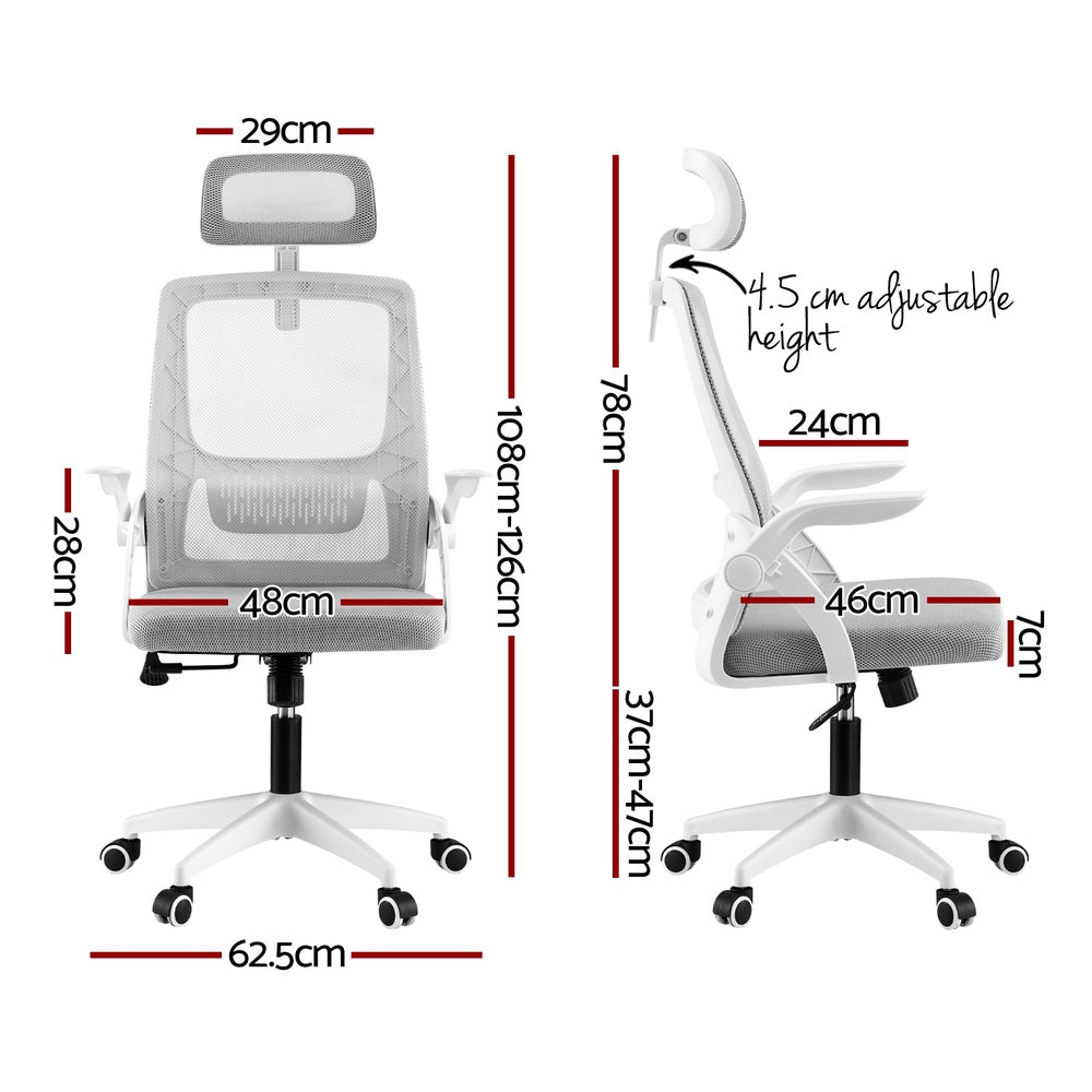 Ergonomic Office Chair | Computer Desk | Adjustable Headrest | Grey Finish