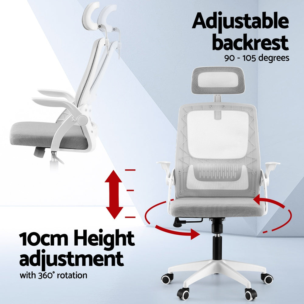 Ergonomic Office Chair | Computer Desk | Adjustable Headrest | Grey Finish