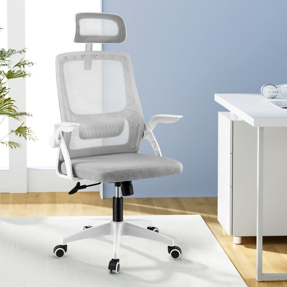 Ergonomic Office Chair | Computer Desk | Adjustable Headrest | Grey Finish