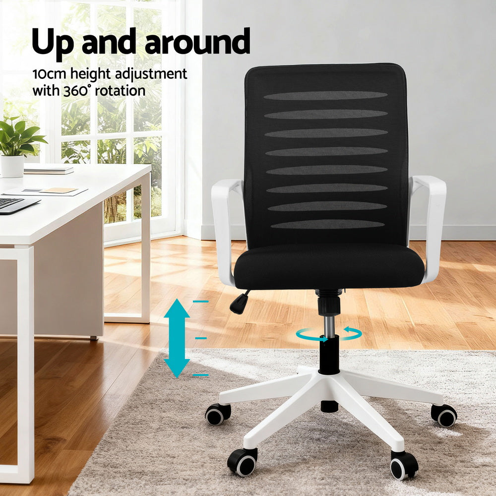 Mesh Office Chair | Mid Back | Lumbar Support | Swivel Height Adjust | Black & White