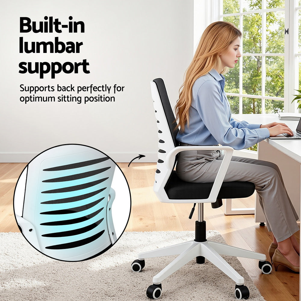Mesh Office Chair | Mid Back | Lumbar Support | Swivel Height Adjust | Black & White