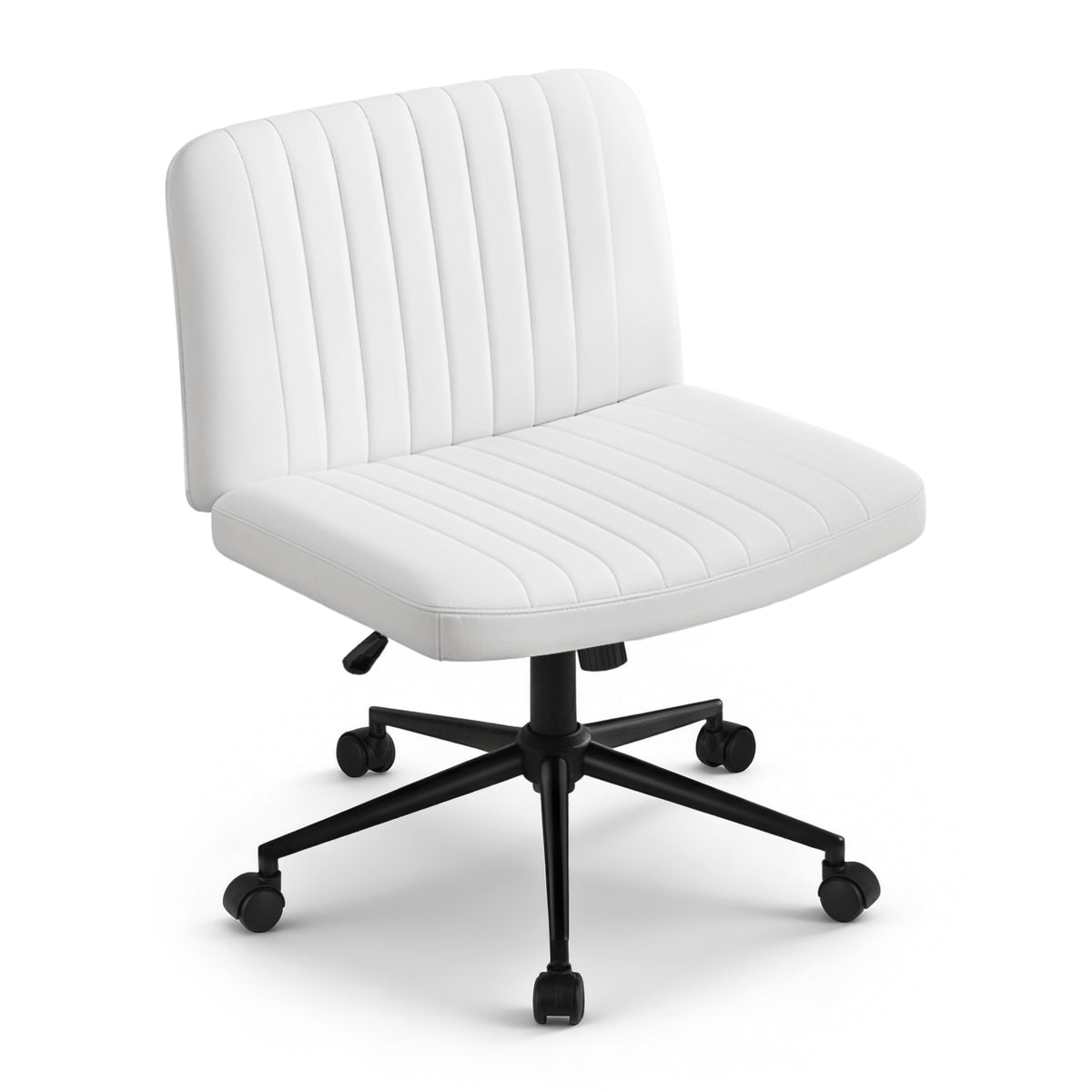 Criss Cross Vanity Chair | With Wheels | PU Leather | Armless Swivel | White