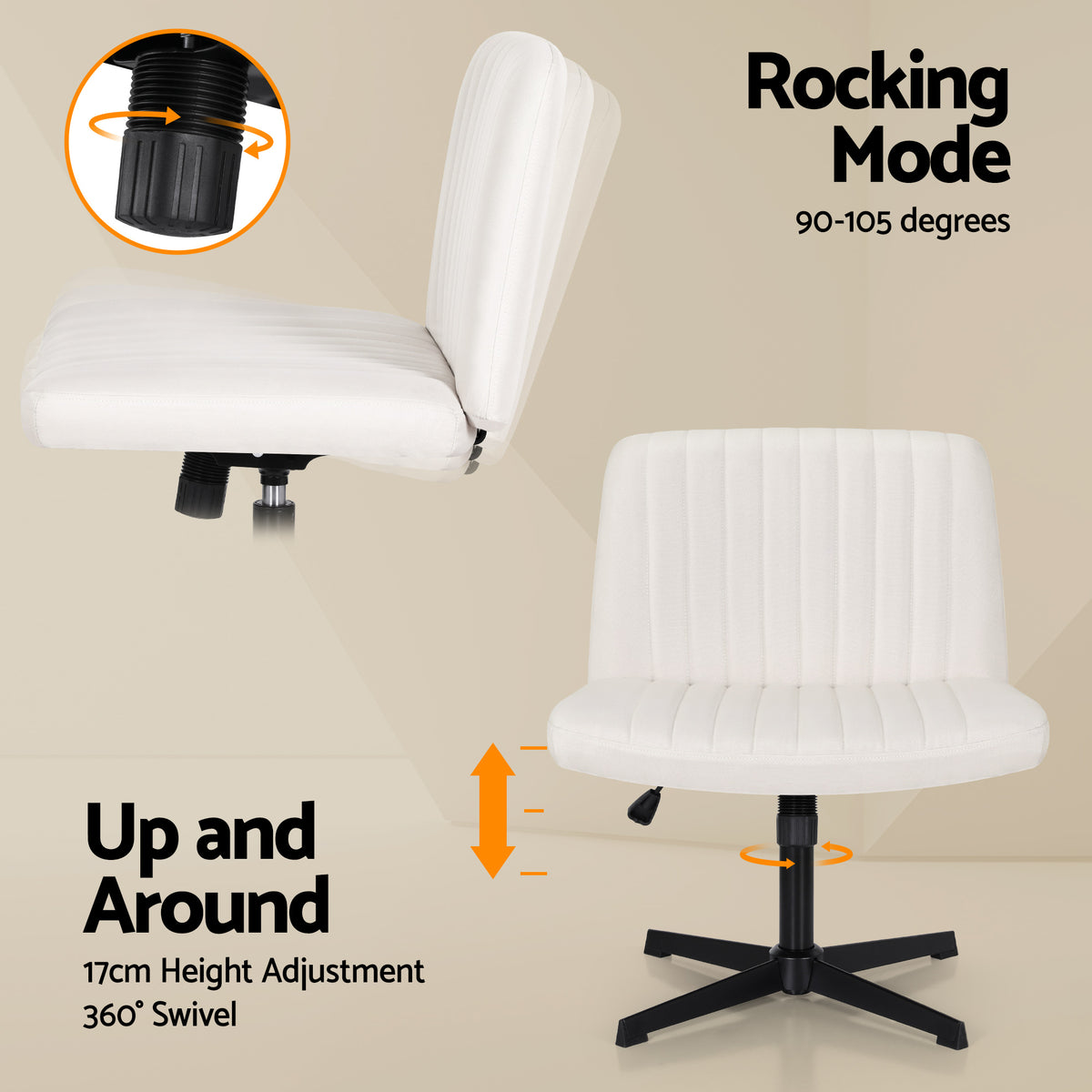 Criss Cross Chair | No Wheels | Fabric | Wide Seat | Swivel Height Adjustable | Beige
